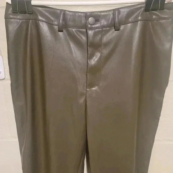 BCBGeneration Women Faux Leather Pant Straight Leg Size LARGE Olive Pockets EUC. - Picture 2 of 10
